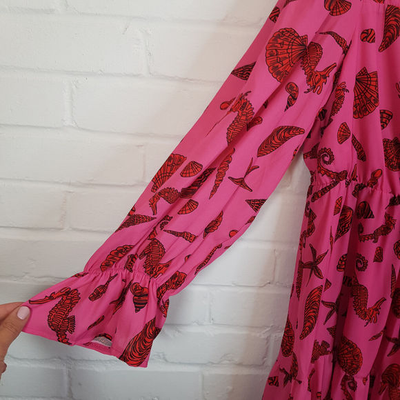 Twisted Wunder Pip Seashell Print Mini Dress UK 22 Pink Chiffon Funky Plus BNWT - Picture 6 of 13